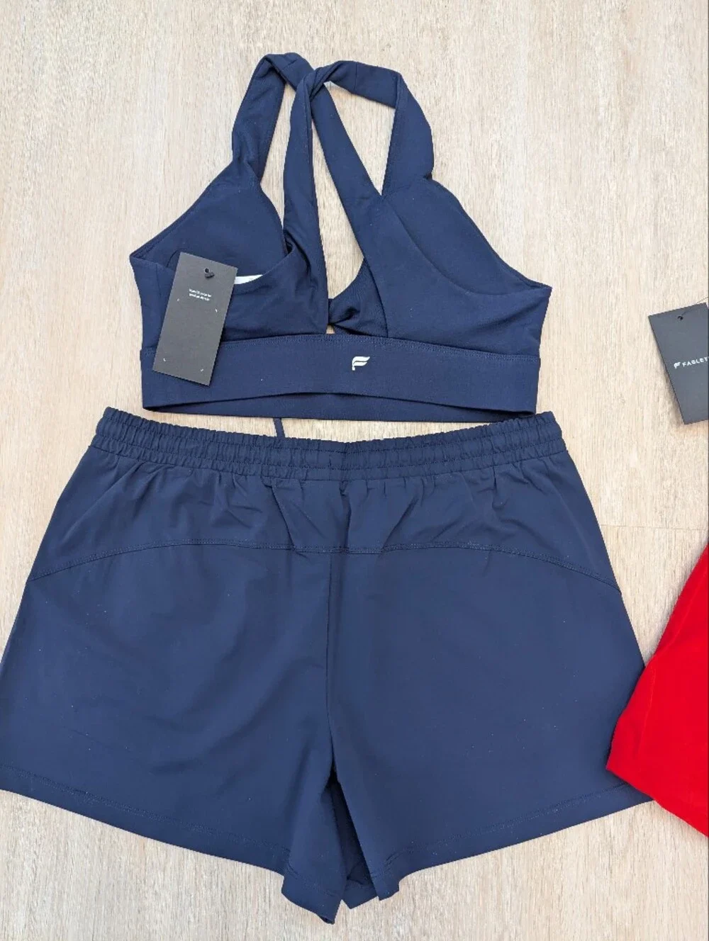 Fabletics Women's Red And Blue Performance Sports Bra & Shorts Sets Size MEDIUM